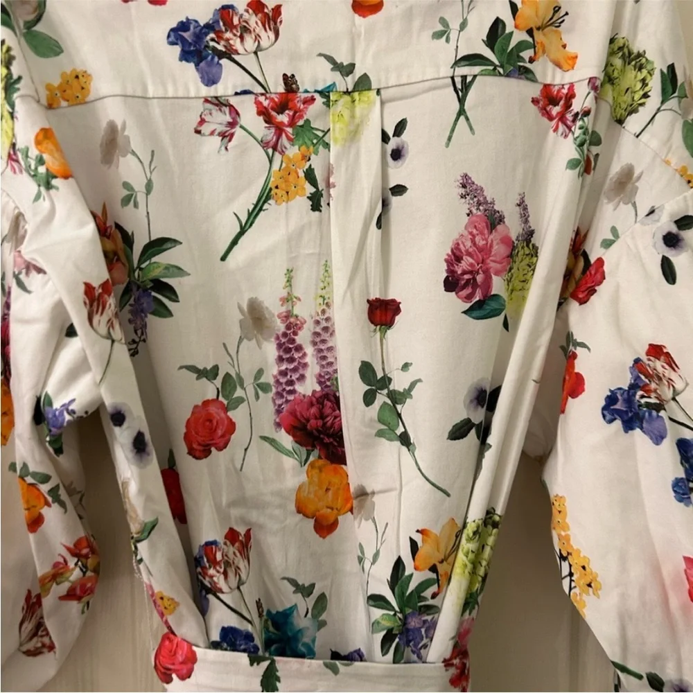 Alice + Olivia White Floral Maxi Shirt Dress with Side Slit - Picture 7 of 12